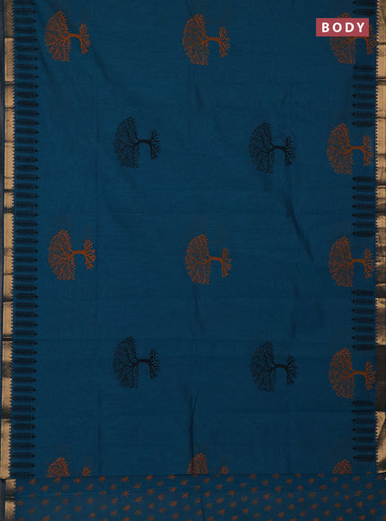 Mangalagiri cotton block printed saree peacock green with tree butta prints and mangalgiri border