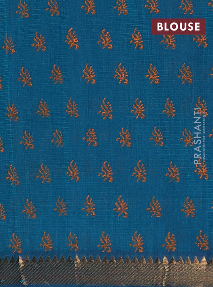 Mangalagiri cotton block printed saree peacock green with tree butta prints and mangalgiri border