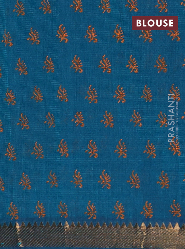Mangalagiri cotton block printed saree peacock green with tree butta prints and mangalgiri border