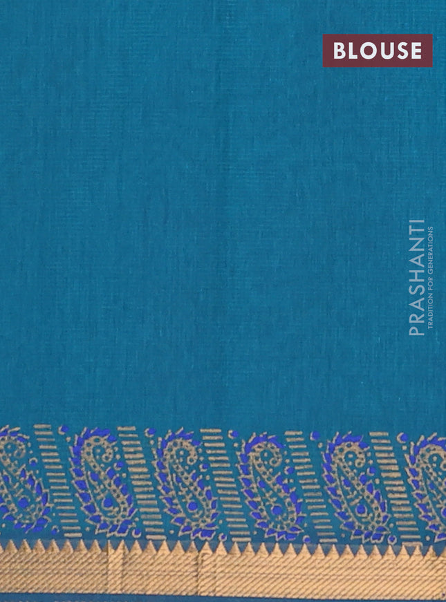 Mangalagiri cotton block printed saree peacock green with prints and mangalgiri border