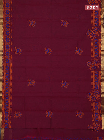 Mangalagiri cotton block printed saree magenta pink with floral butta prints and mangalgiri border