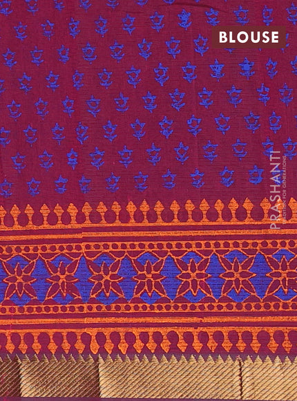 Mangalagiri cotton block printed saree magenta pink with floral butta prints and mangalgiri border