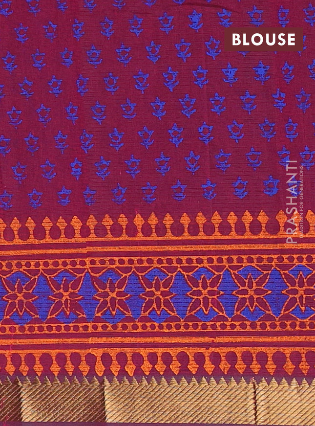 Mangalagiri cotton block printed saree magenta pink with floral butta prints and mangalgiri border