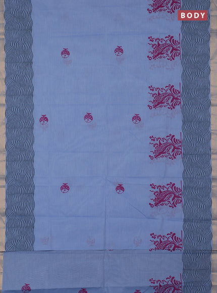 Mangalagiri cotton block printed saree pastel blue with butta prints and mangalgiri border