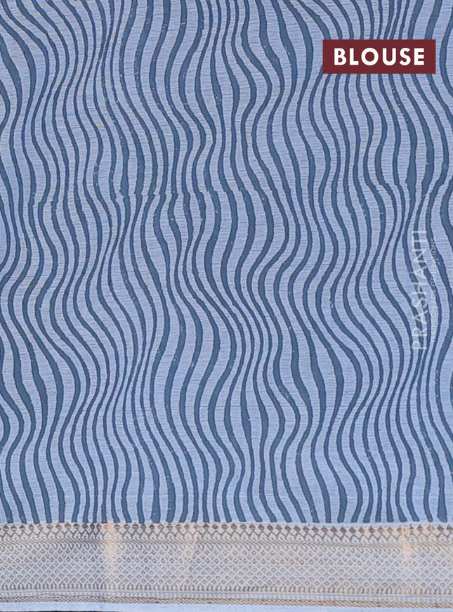 Mangalagiri cotton block printed saree pastel blue with butta prints and mangalgiri border