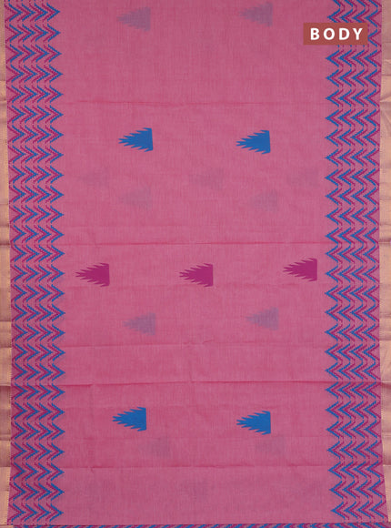 Mangalagiri cotton block printed saree light pink with temple butta prints and mangalgiri border
