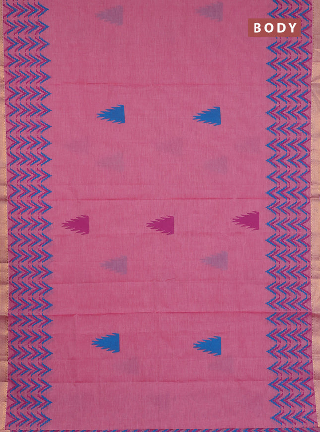 Mangalagiri cotton block printed saree light pink with temple butta prints and mangalgiri border