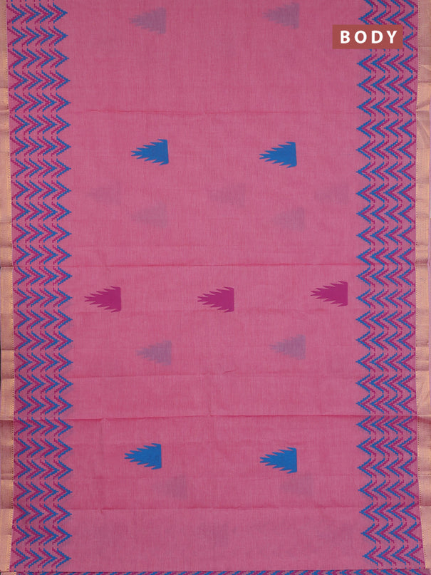 Mangalagiri cotton block printed saree light pink with temple butta prints and mangalgiri border