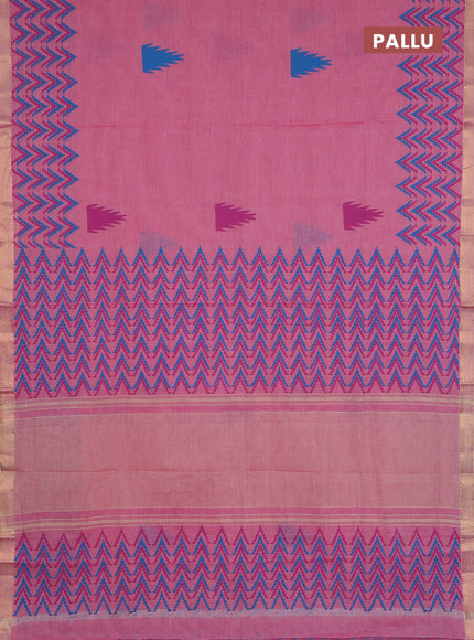 Mangalagiri cotton block printed saree light pink with temple butta prints and mangalgiri border