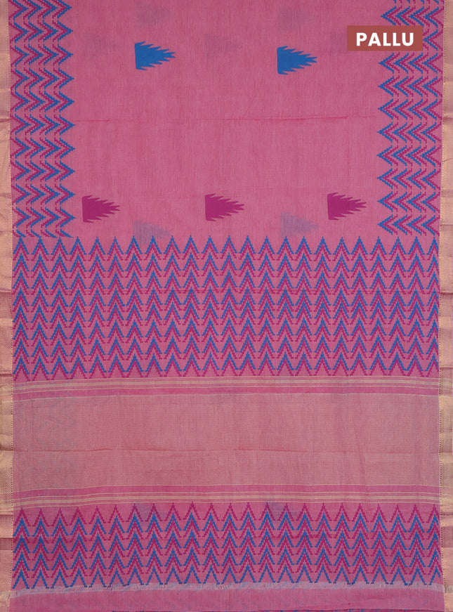 Mangalagiri cotton block printed saree light pink with temple butta prints and mangalgiri border