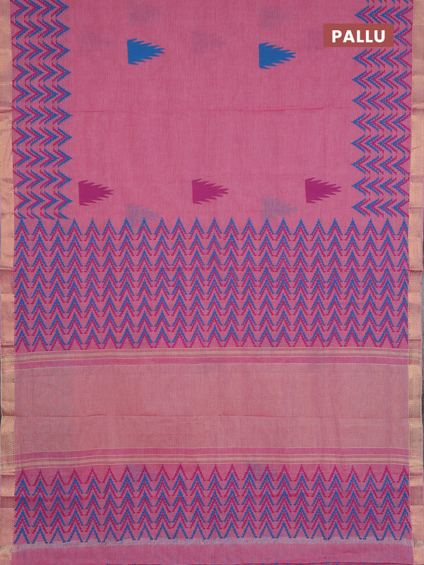 Mangalagiri cotton block printed saree light pink with temple butta prints and mangalgiri border