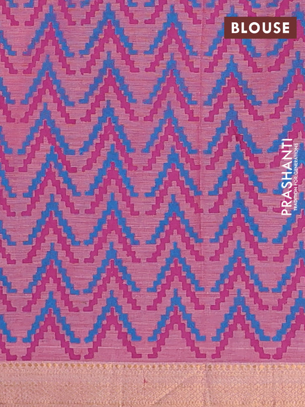Mangalagiri cotton block printed saree light pink with temple butta prints and mangalgiri border