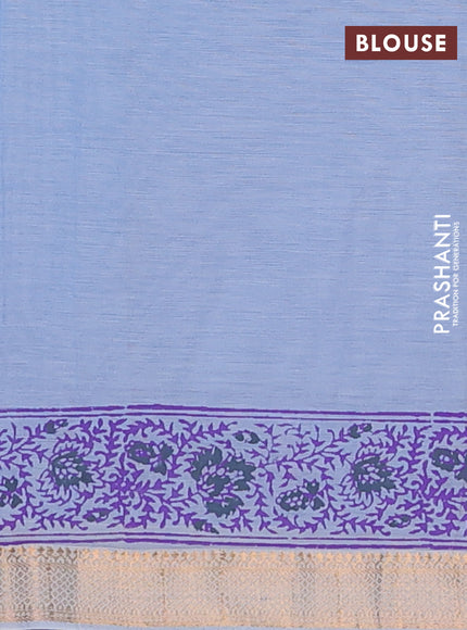 Mangalagiri cotton block printed saree pastel blue with butta prints and mangalgiri border