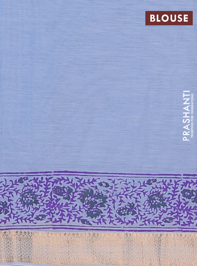 Mangalagiri cotton block printed saree pastel blue with butta prints and mangalgiri border