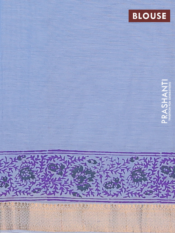 Mangalagiri cotton block printed saree pastel blue with butta prints and mangalgiri border