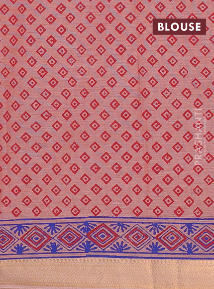 Mangalagiri cotton block printed saree pale orange with allover butta prints and mangalgiri border