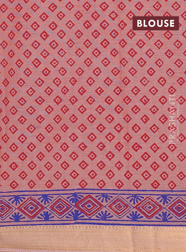 Mangalagiri cotton block printed saree pale orange with allover butta prints and mangalgiri border