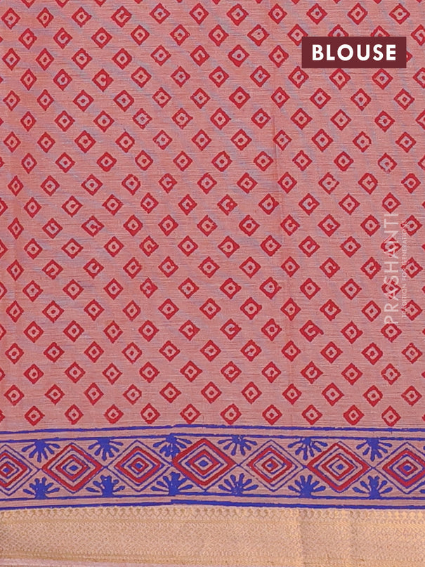 Mangalagiri cotton block printed saree pale orange with allover butta prints and mangalgiri border