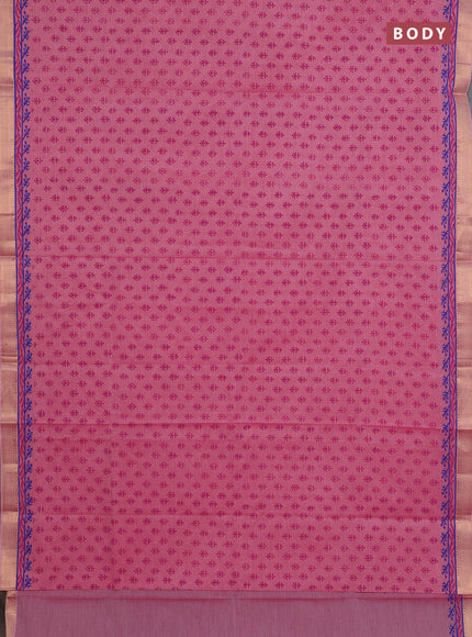 Mangalagiri cotton block printed saree light pink with allover butta prints and mangalgiri border