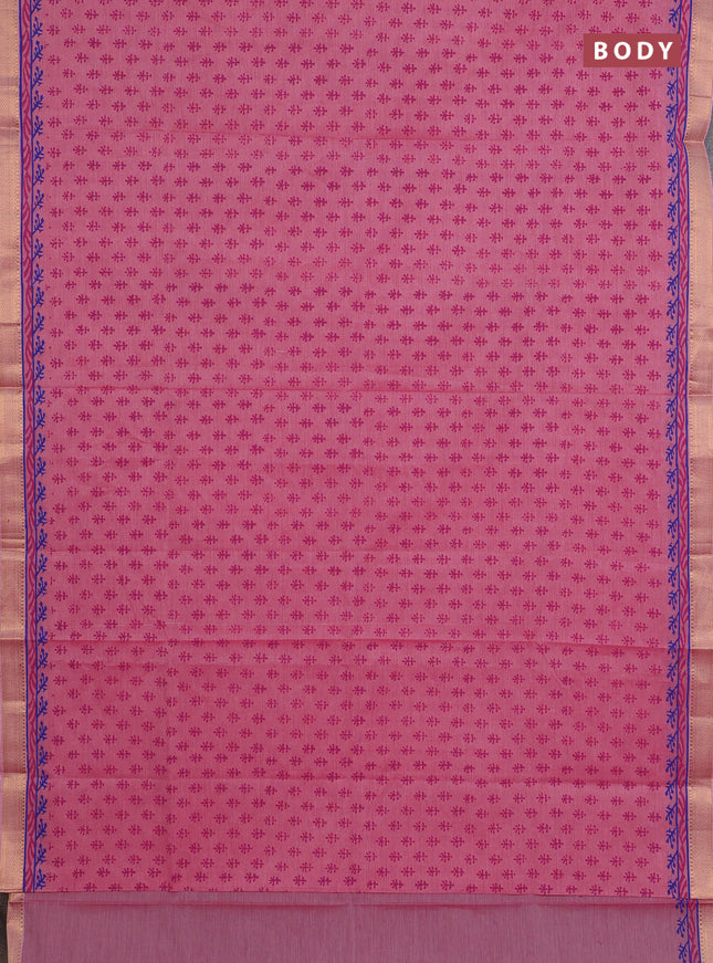 Mangalagiri cotton block printed saree light pink with allover butta prints and mangalgiri border