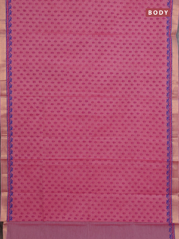 Mangalagiri cotton block printed saree light pink with allover butta prints and mangalgiri border