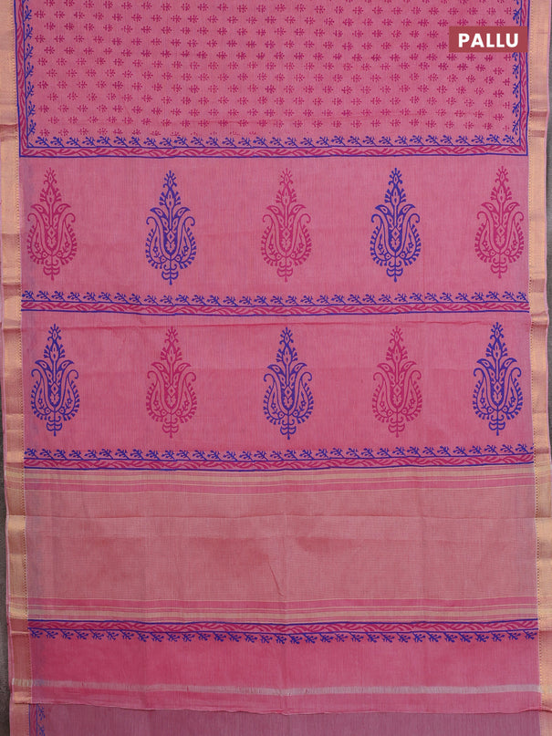 Mangalagiri cotton block printed saree light pink with allover butta prints and mangalgiri border