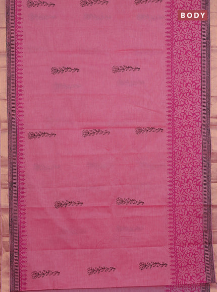 Mangalagiri cotton block printed saree light pink with butta prints and mangalgiri border