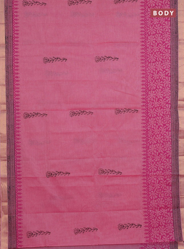 Mangalagiri cotton block printed saree light pink with butta prints and mangalgiri border