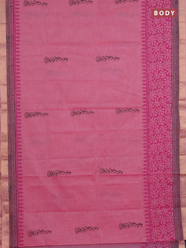 Mangalagiri cotton block printed saree light pink with butta prints and mangalgiri border