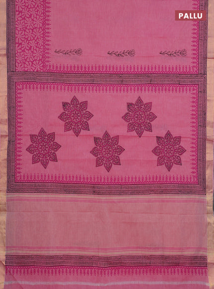Mangalagiri cotton block printed saree light pink with butta prints and mangalgiri border