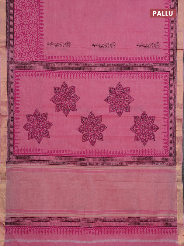 Mangalagiri cotton block printed saree light pink with butta prints and mangalgiri border