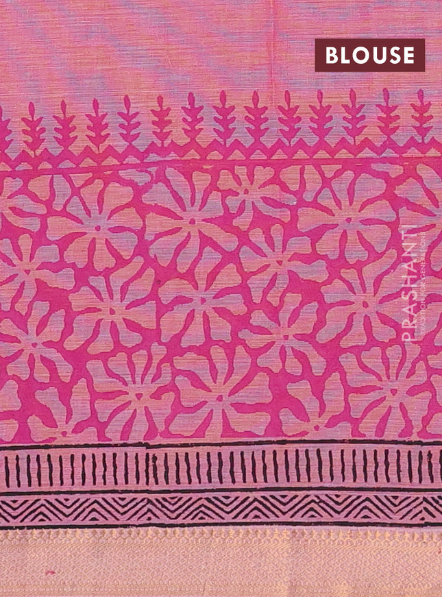 Mangalagiri cotton block printed saree light pink with butta prints and mangalgiri border