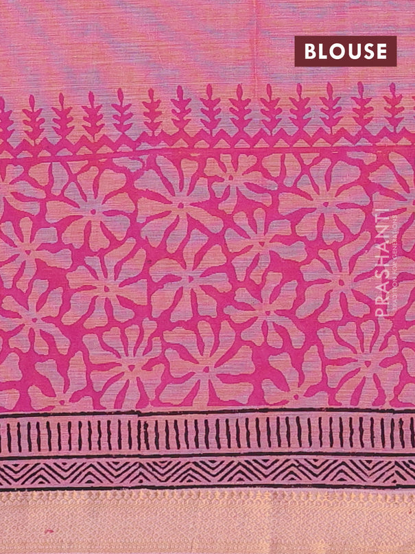 Mangalagiri cotton block printed saree light pink with butta prints and mangalgiri border