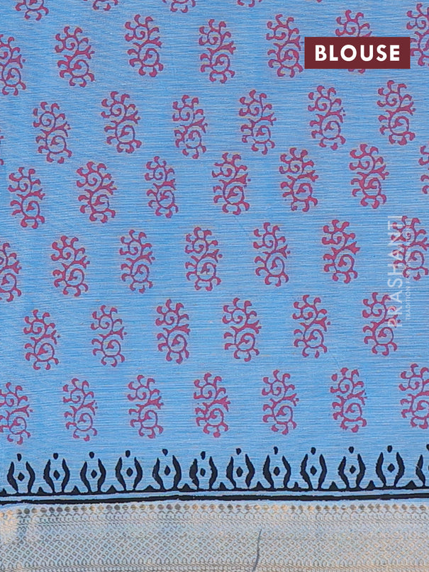 Mangalagiri cotton block printed saree light blue with annam butta prints and mangalgiri border