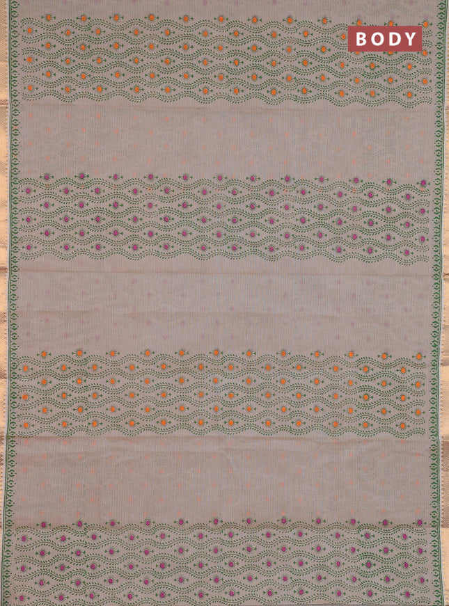 Mangalagiri cotton block printed saree beige with prints and mangalgiri border