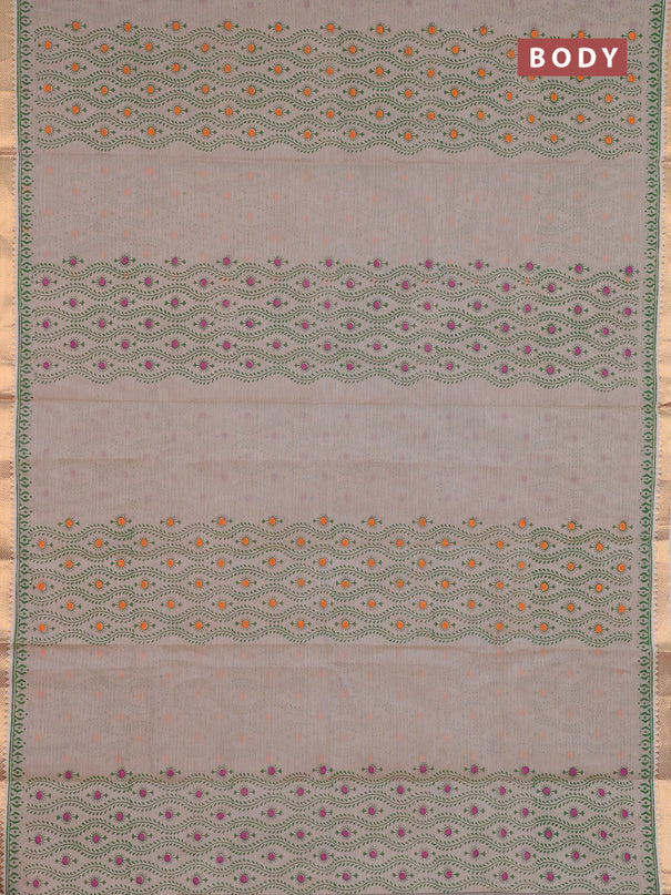 Mangalagiri cotton block printed saree beige with prints and mangalgiri border