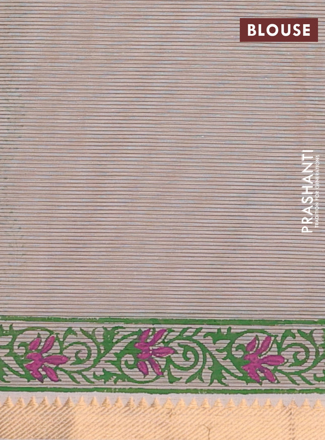 Mangalagiri cotton block printed saree beige with prints and mangalgiri border