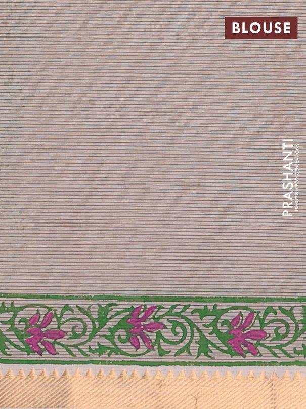 Mangalagiri cotton block printed saree beige with prints and mangalgiri border