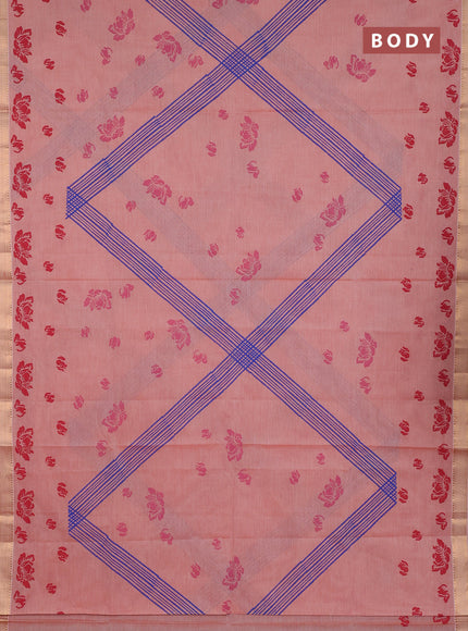 Mangalagiri cotton block printed saree rust shade with butta prints and mangalgiri border