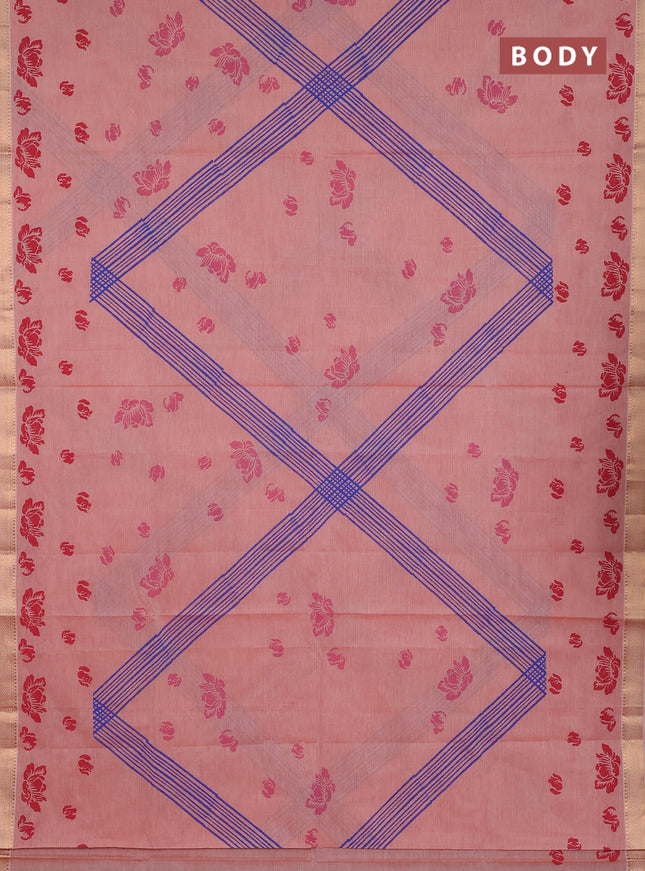 Mangalagiri cotton block printed saree rust shade with butta prints and mangalgiri border