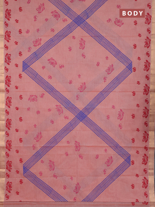 Mangalagiri cotton block printed saree rust shade with butta prints and mangalgiri border