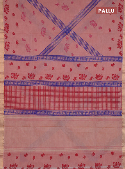 Mangalagiri cotton block printed saree rust shade with butta prints and mangalgiri border