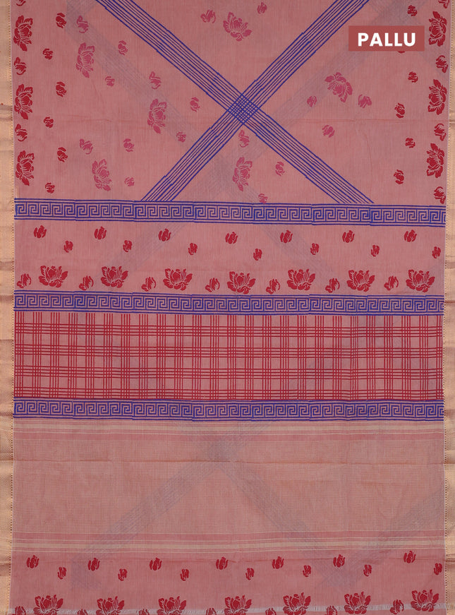 Mangalagiri cotton block printed saree rust shade with butta prints and mangalgiri border