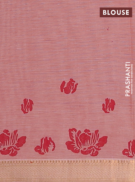 Mangalagiri cotton block printed saree rust shade with butta prints and mangalgiri border