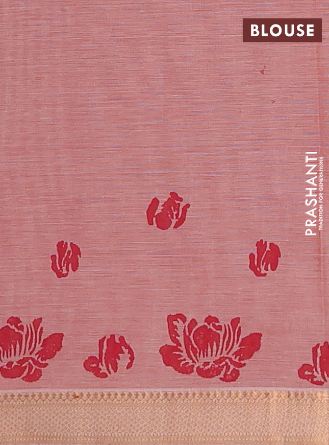 Mangalagiri cotton block printed saree rust shade with butta prints and mangalgiri border