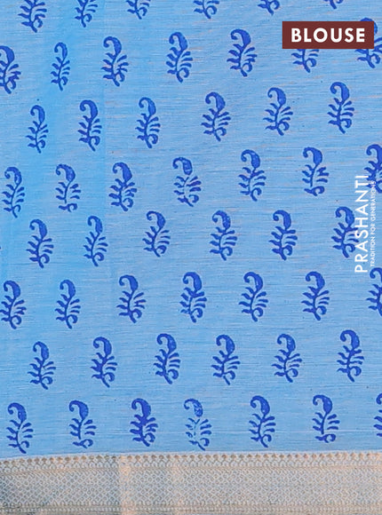 Mangalagiri cotton block printed saree light blue with butta prints and mangalgiri border