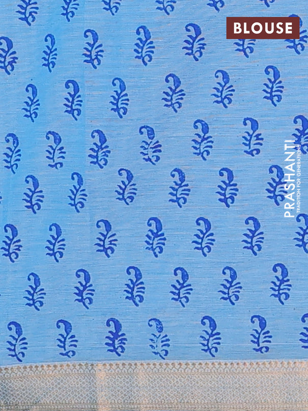 Mangalagiri cotton block printed saree light blue with butta prints and mangalgiri border