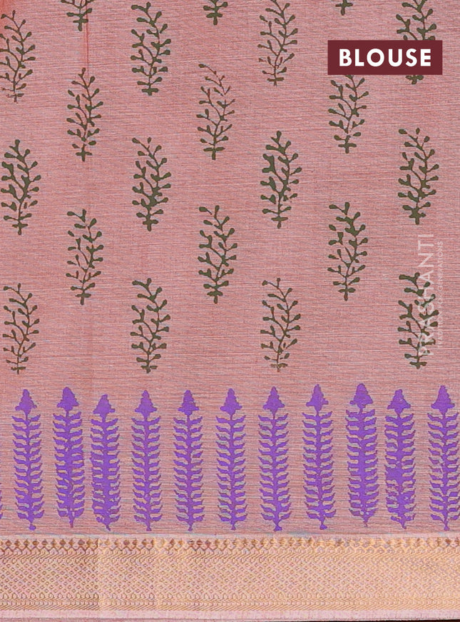 Mangalagiri cotton block printed saree rust shade with tree butta prints and mangalgiri border