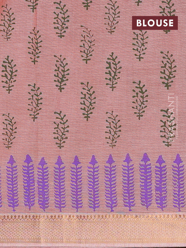 Mangalagiri cotton block printed saree rust shade with tree butta prints and mangalgiri border