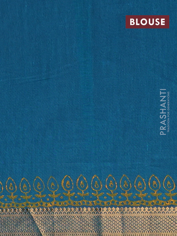 Mangalagiri cotton block printed saree peacock green with paisley butta prints and mangalgiri border